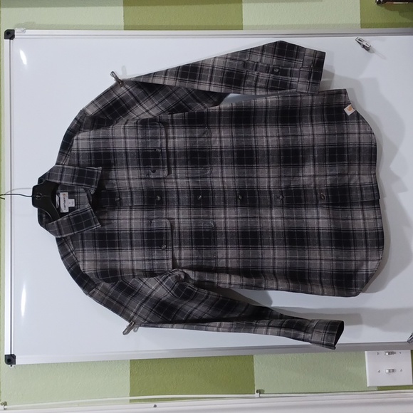 Carhartt Men's XL Black/Grey Heavy Duty Flannel Shirt/Jacket (mislabeled medium) - Picture 2 of 14